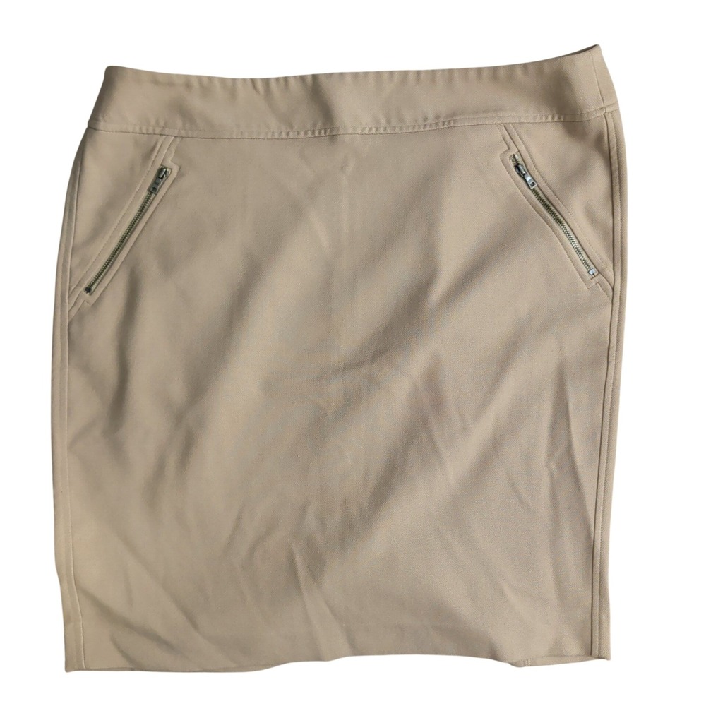 Loft Outlet Pencil Skirt Women 14 Tan Beige Zipper Pockets Knee Length Excellent
